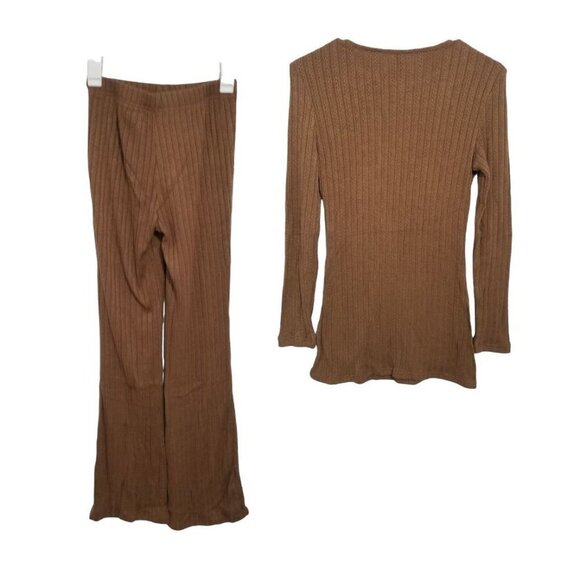 NEW SHEIN Essence solid color T-shirt and wide leg slit hem pants Size S - Picture 2 of 8